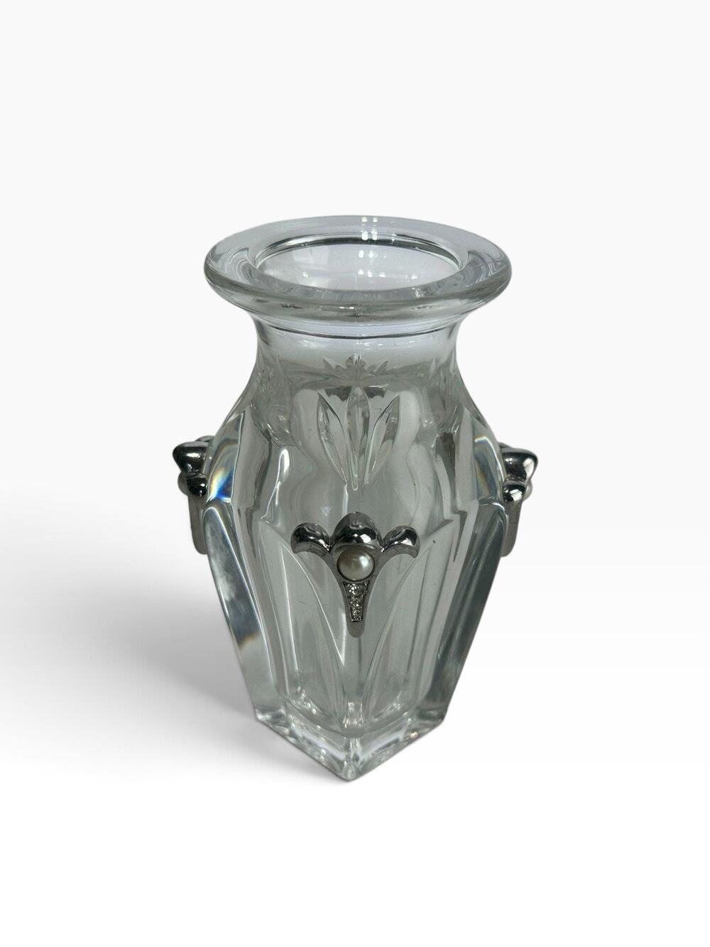 Lenox Crystal Pave Jewels Vase Small Grecian Posy Faux Diamonds Pearl